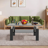 Rectangle 2-Tier Glass Coffee Table with Metal Legs,Modern Side Center Table