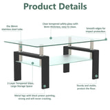 Rectangle 2-Tier Glass Coffee Table with Metal Legs,Modern Side Center Table