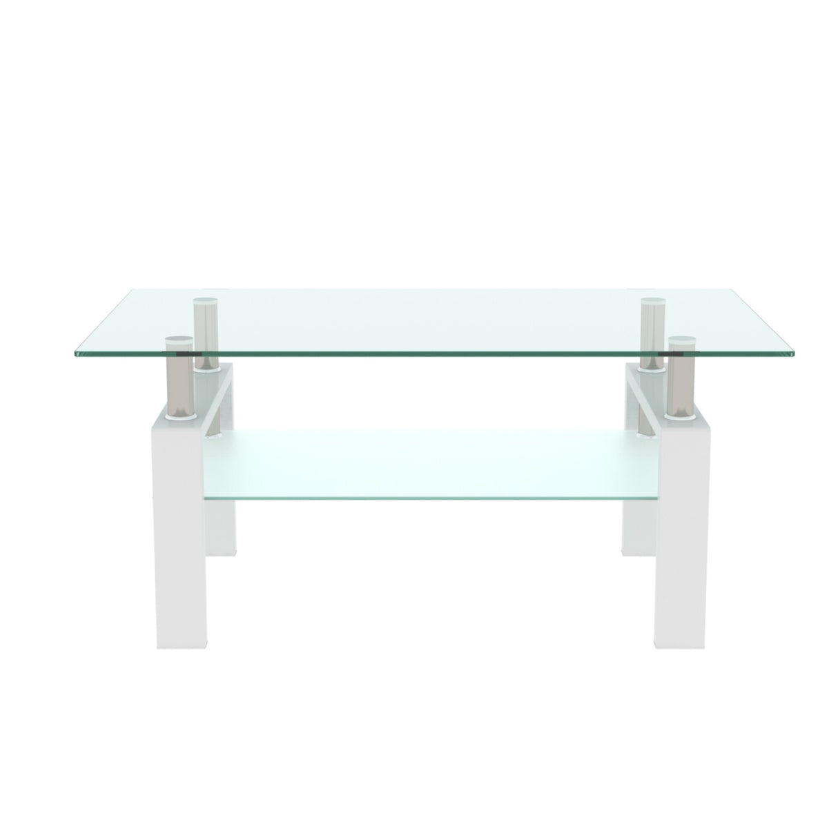 Rectangle 2-Tier Glass Coffee Table with Metal Legs,Modern Side Center Table