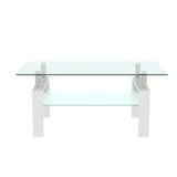 Rectangle 2-Tier Glass Coffee Table with Metal Legs,Modern Side Center Table