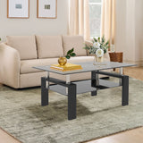 Rectangle 2-Tier Glass Coffee Table with Metal Legs,Modern Side Center Table
