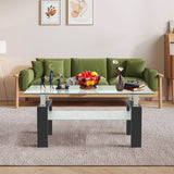 Rectangle 2-Tier Glass Coffee Table with Metal Legs,Modern Side Center Table
