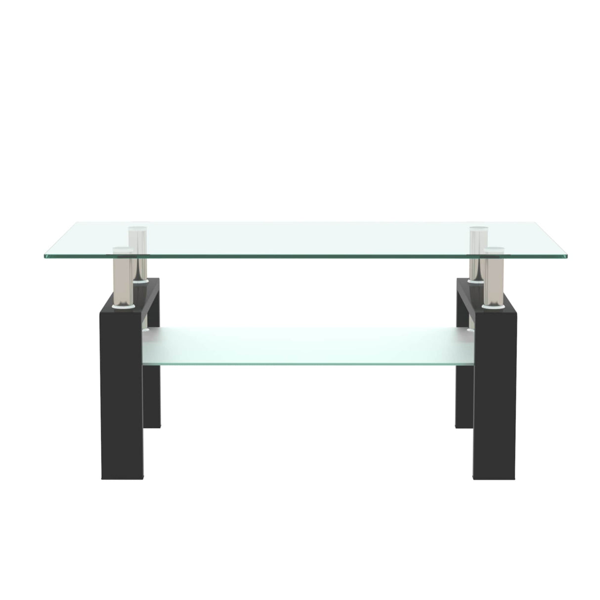 Rectangle 2-Tier Glass Coffee Table with Metal Legs,Modern Side Center Table