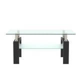 Rectangle 2-Tier Glass Coffee Table with Metal Legs,Modern Side Center Table