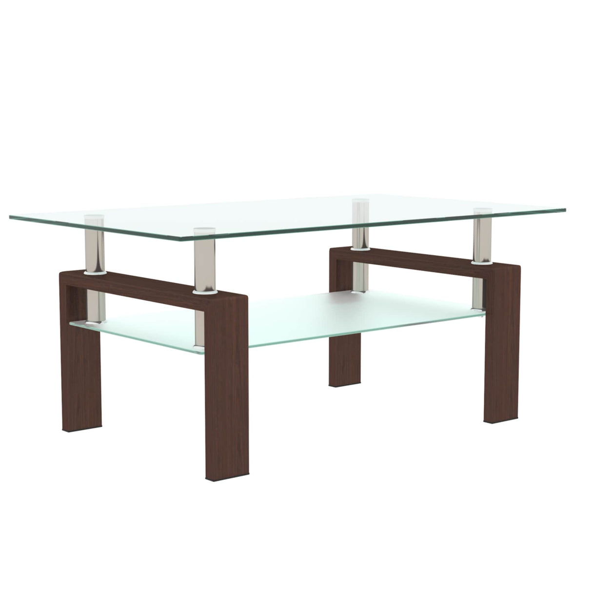 Rectangle 2-Tier Glass Coffee Table with Metal Legs,Modern Side Center Table