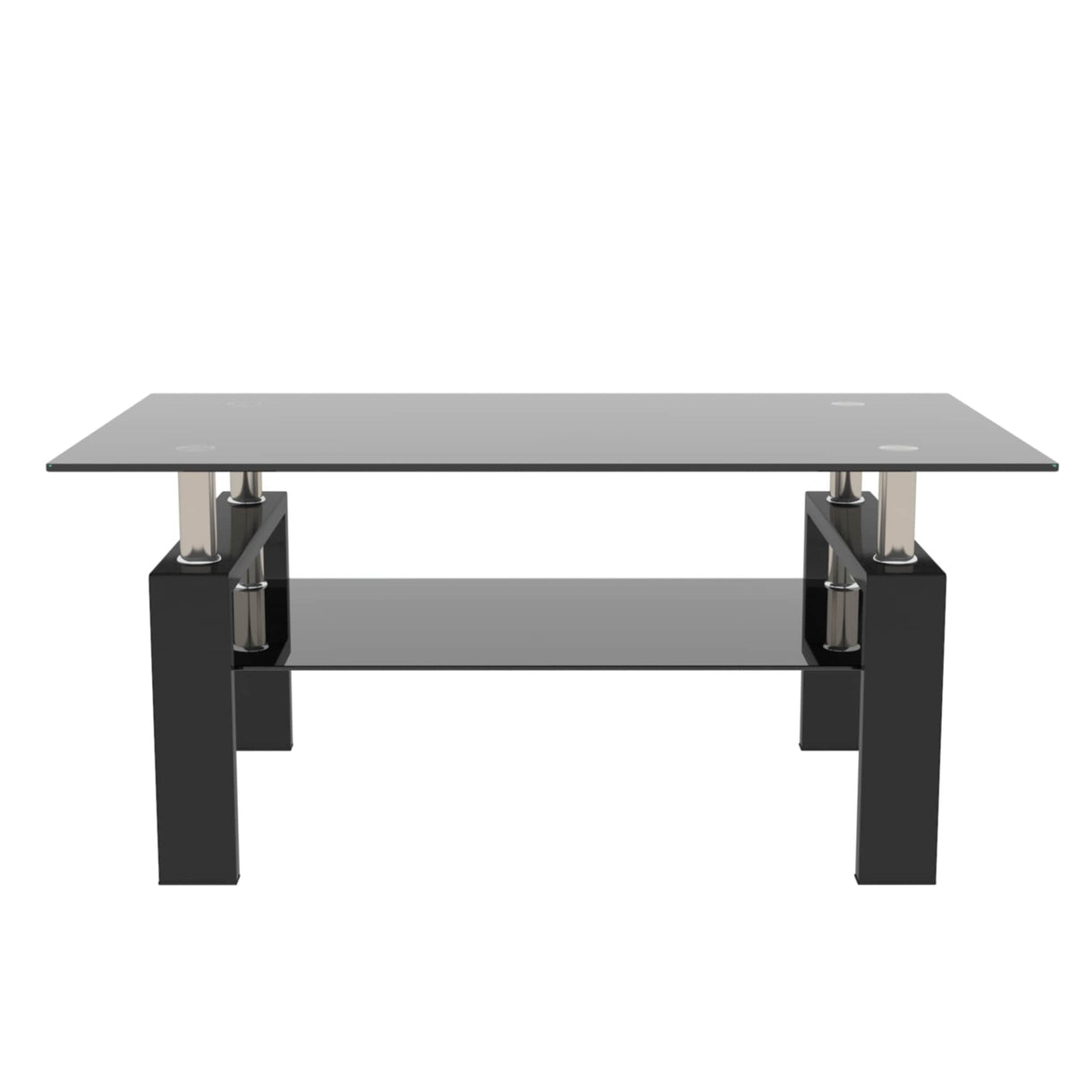 Rectangle 2-Tier Glass Coffee Table with Metal Legs,Modern Side Center Table