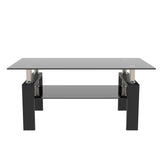 Rectangle 2-Tier Glass Coffee Table with Metal Legs,Modern Side Center Table