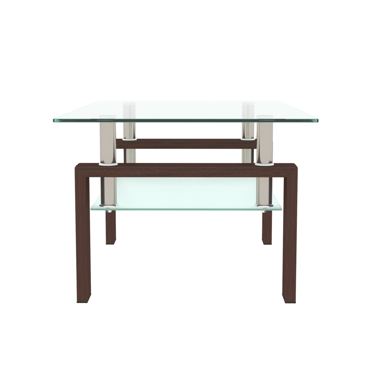 Rectangle 2-Tier Glass Coffee Table with Metal Legs,Modern Side Center Table