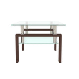 Rectangle 2-Tier Glass Coffee Table with Metal Legs,Modern Side Center Table