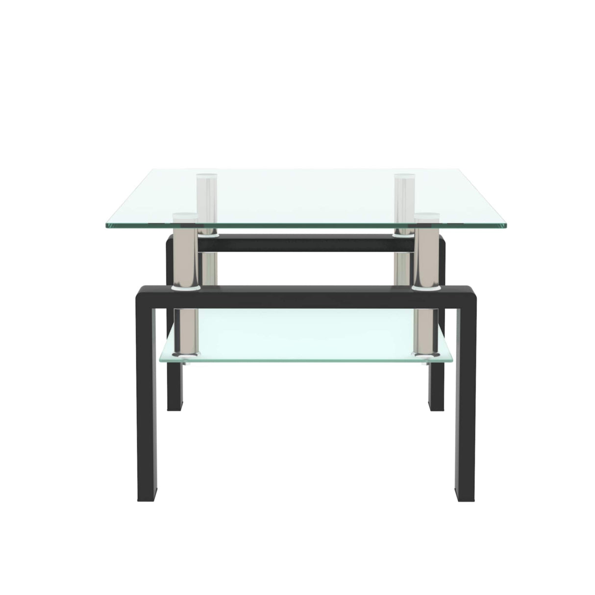 Rectangle 2-Tier Glass Coffee Table with Metal Legs,Modern Side Center Table