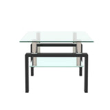 Rectangle 2-Tier Glass Coffee Table with Metal Legs,Modern Side Center Table