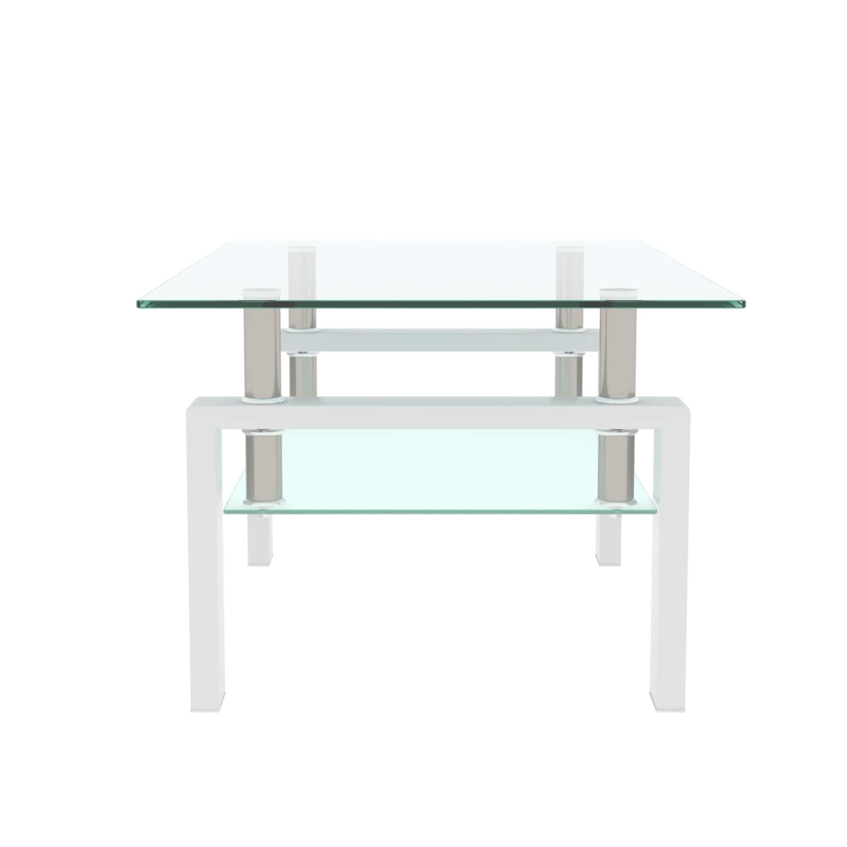 Rectangle 2-Tier Glass Coffee Table with Metal Legs,Modern Side Center Table
