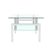 Rectangle 2-Tier Glass Coffee Table with Metal Legs,Modern Side Center Table