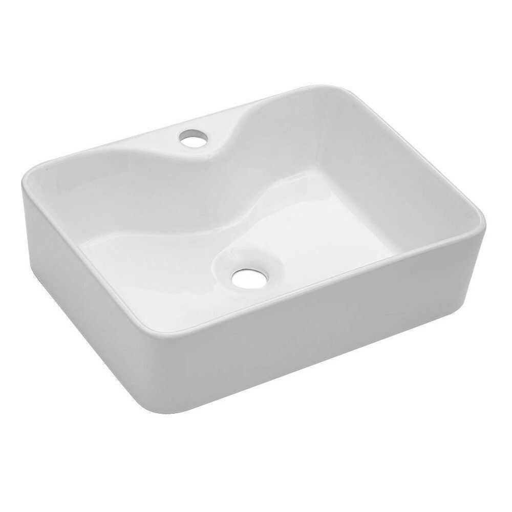 Rectangle Ceramic Bathroom Vessel Sink with Faucet Hole