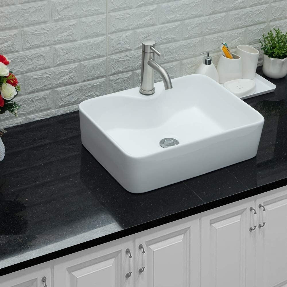 Rectangle Ceramic Bathroom Vessel Sink with Faucet Hole