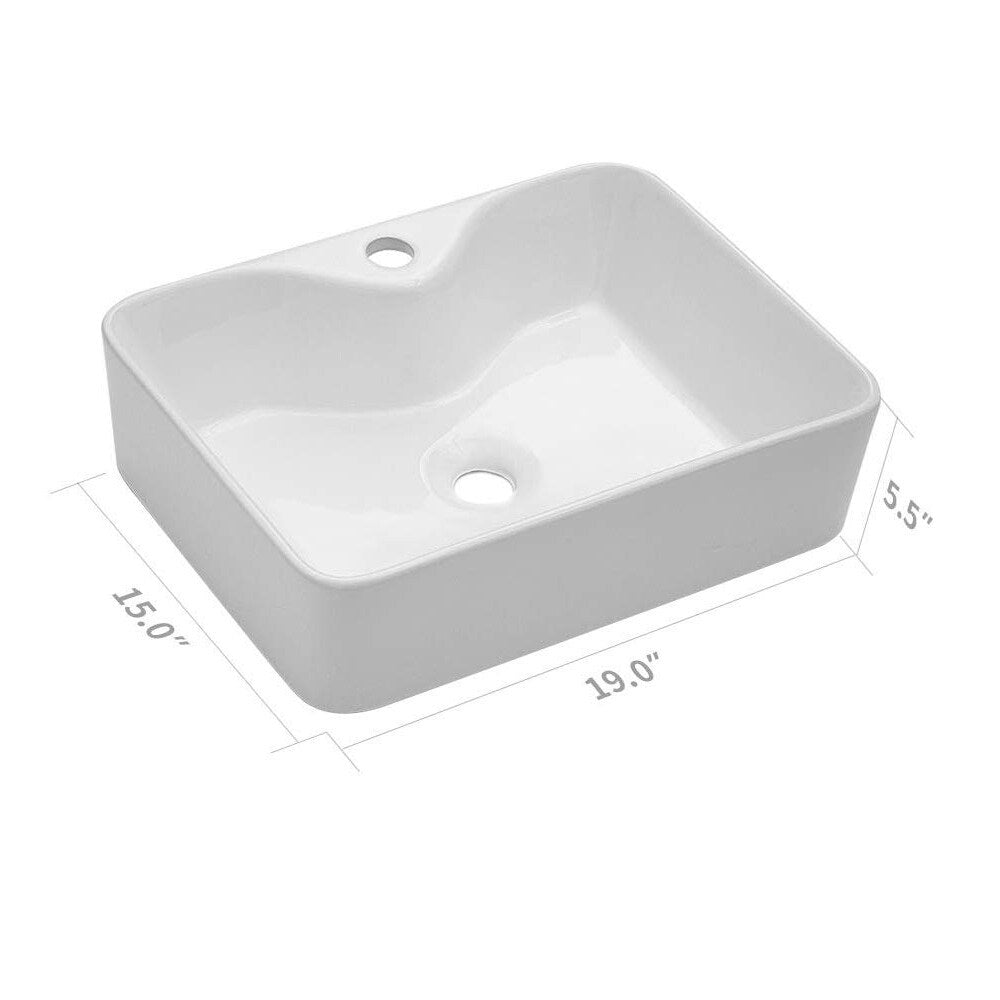 Rectangle Ceramic Bathroom Vessel Sink with Faucet Hole