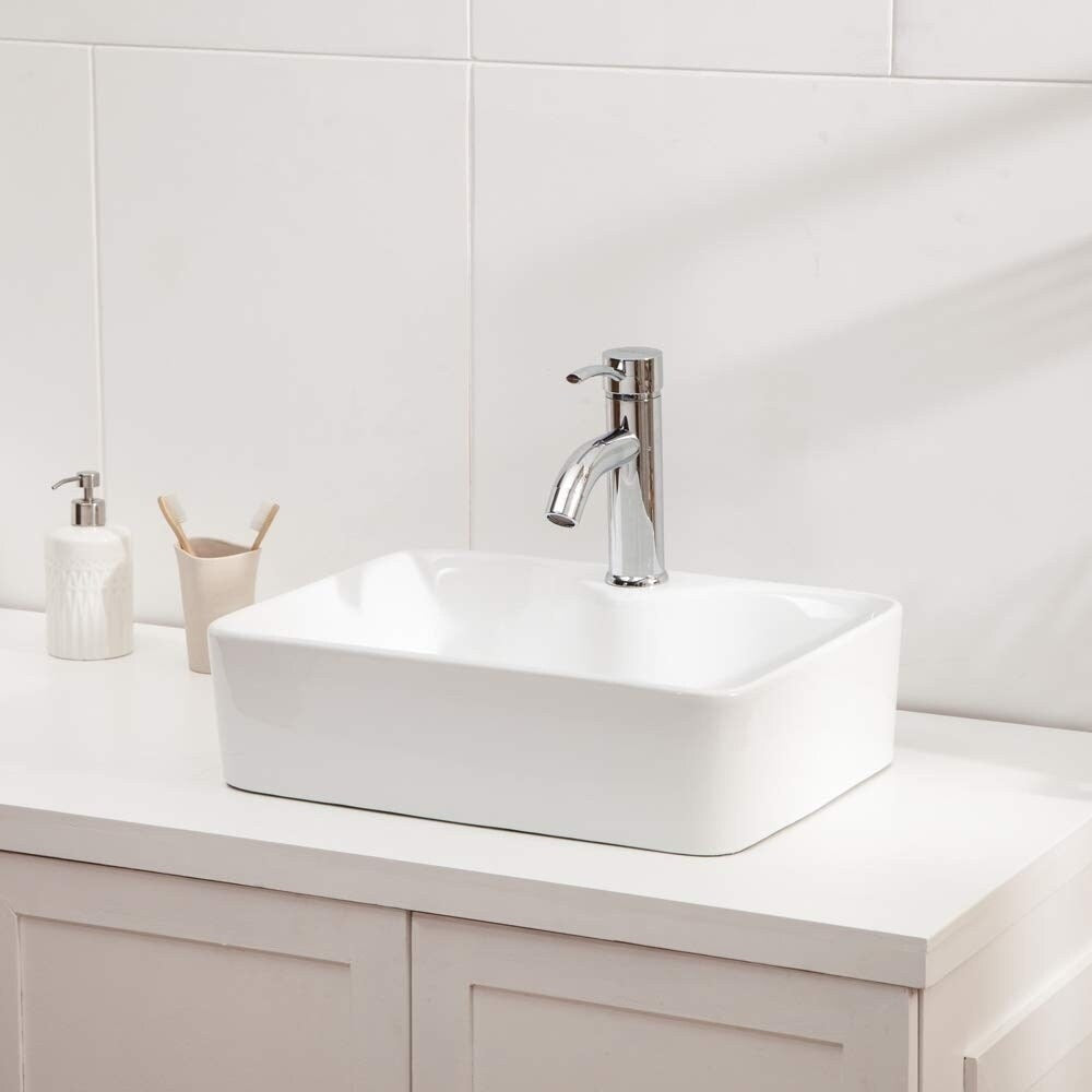 Rectangle Ceramic Bathroom Vessel Sink with Faucet Hole