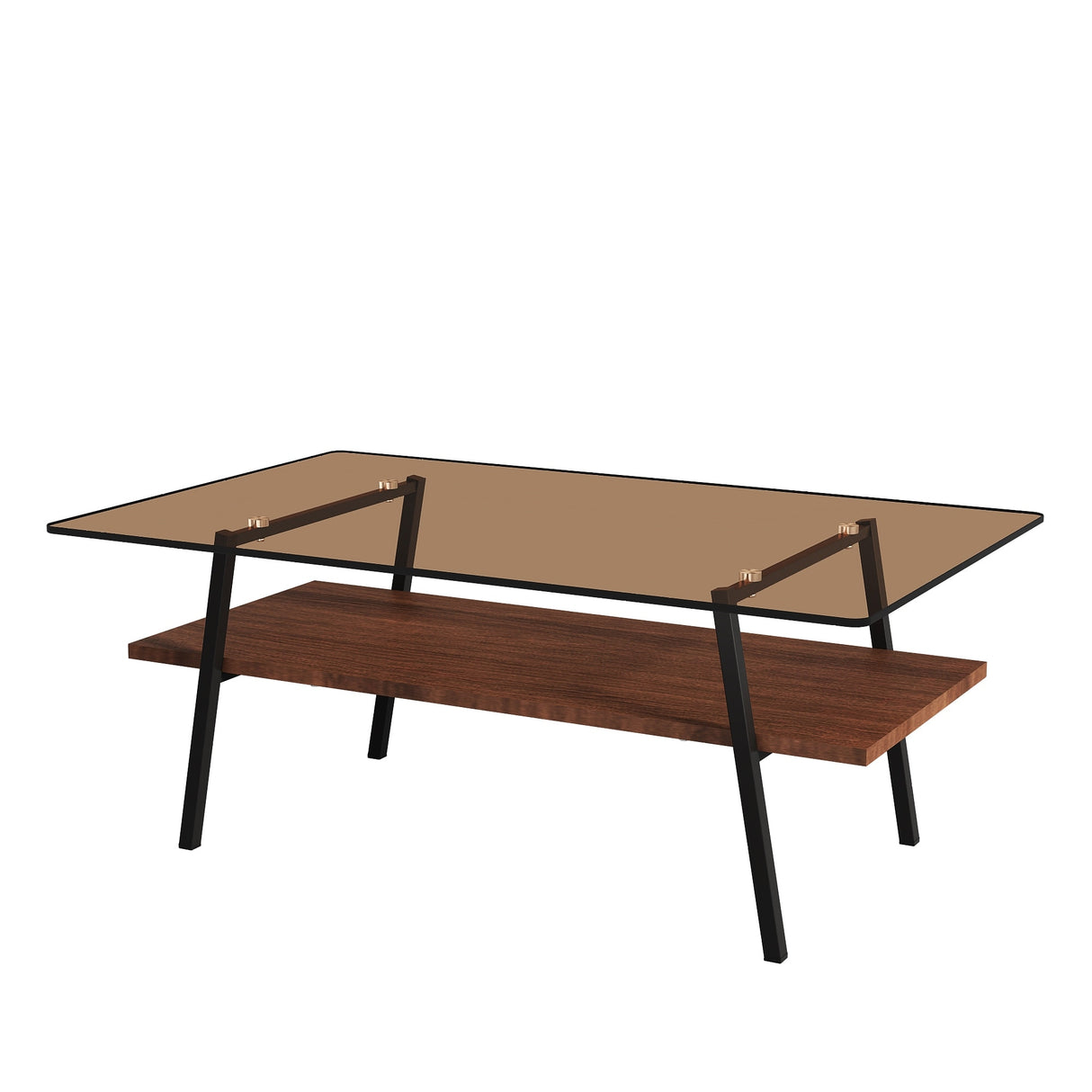 Brown Tempered Glass and Black Metal Legs - 22.84 x 38.58 x 16.73