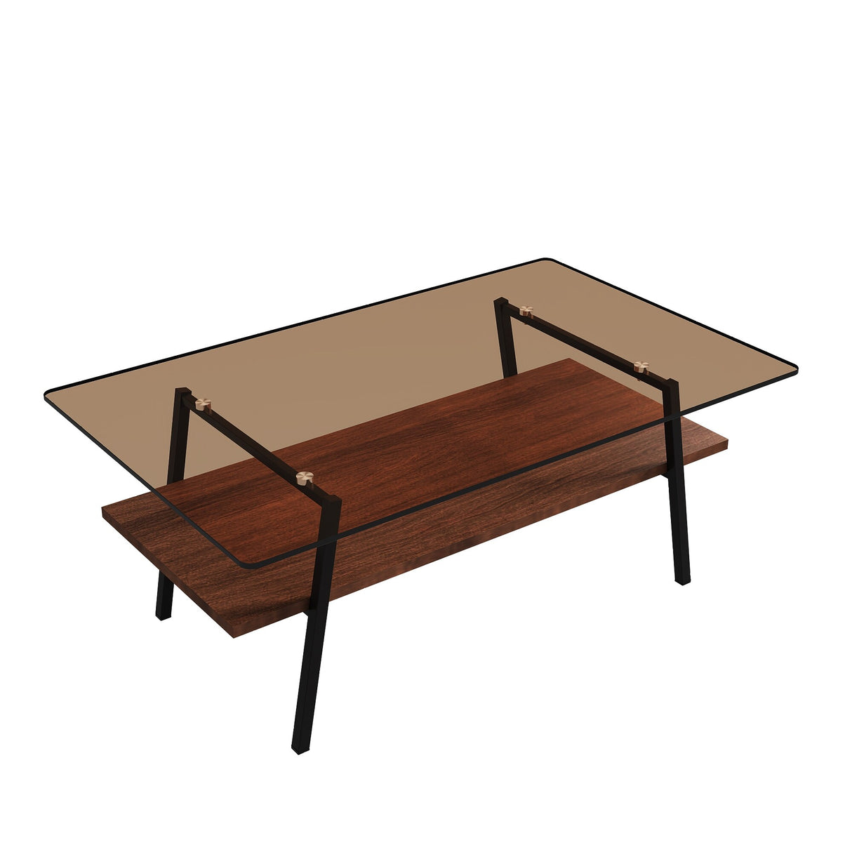 Brown Tempered Glass and Black Metal Legs - 22.84 x 38.58 x 16.73