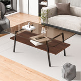 Brown Tempered Glass and Black Metal Legs - 22.84 x 38.58 x 16.73