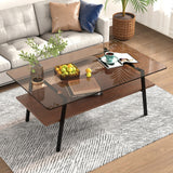 Brown Tempered Glass and Black Metal Legs - 22.84 x 38.58 x 16.73