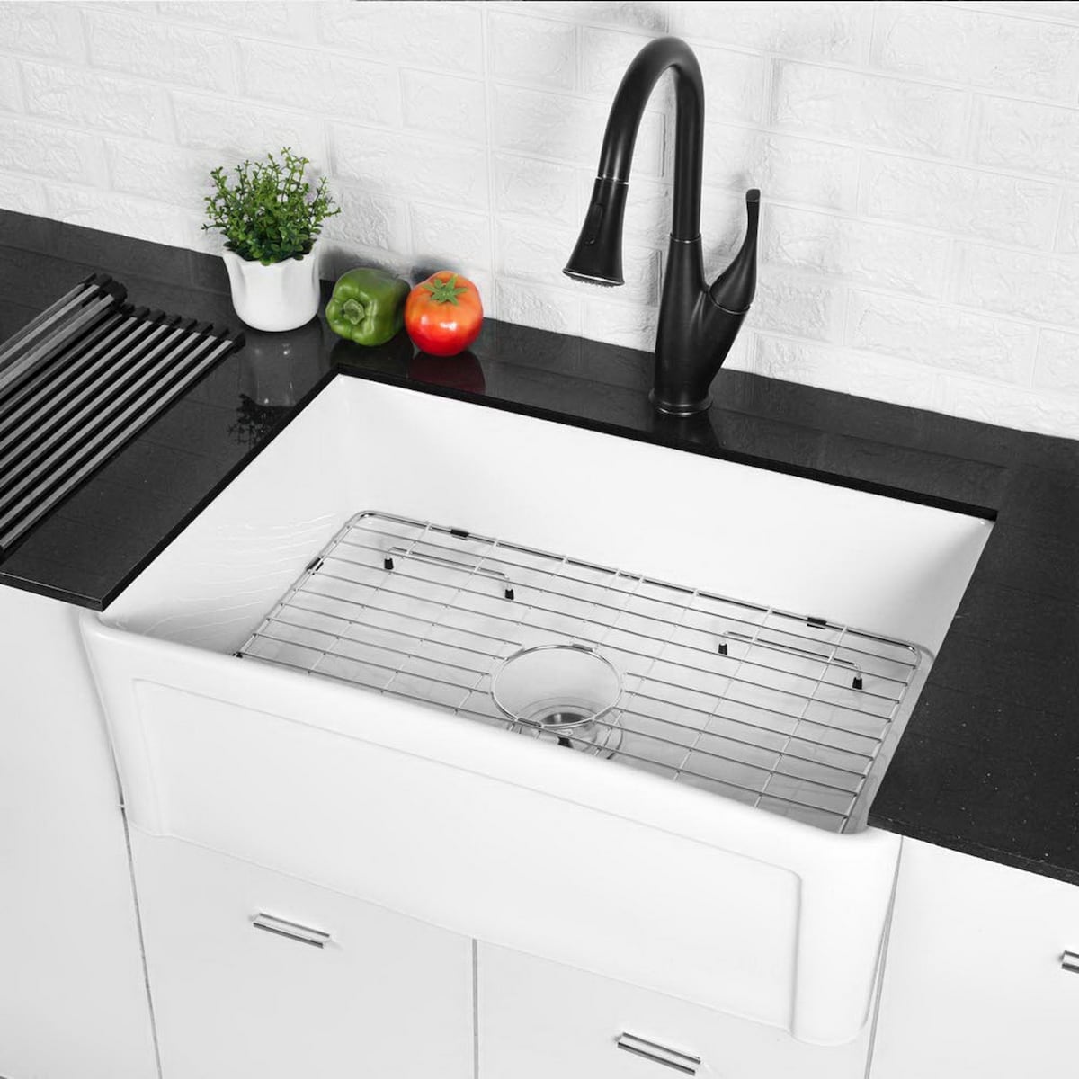 Aurora Decor Fireclay Single Bowl Farmhouse Kitchen Sink - 30 in. Width