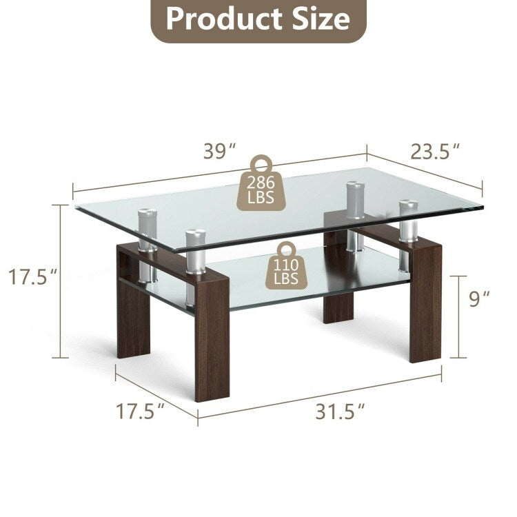 Rectangle Glass Table with Metal Legs for Living Room - 39" x 23.5" x 17.5"
