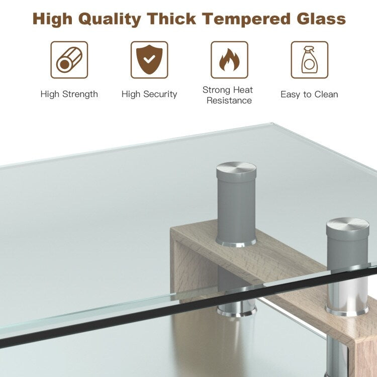 Rectangle Glass Table with Metal Legs for Living Room - 39" x 23.5" x 17.5"