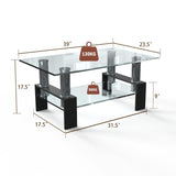 Rectangle Glass Table with Metal Legs for Living Room - 39" x 23.5" x 17.5"