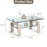 Rectangle Glass Table with Metal Legs for Living Room - 39" x 23.5" x 17.5"