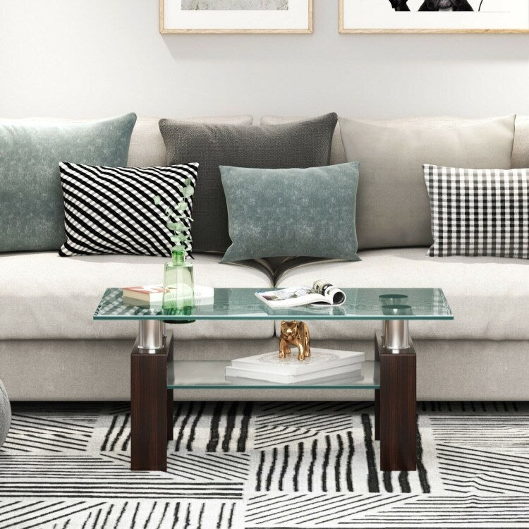 Rectangle Glass Table with Metal Legs for Living Room - 39" x 23.5" x 17.5"