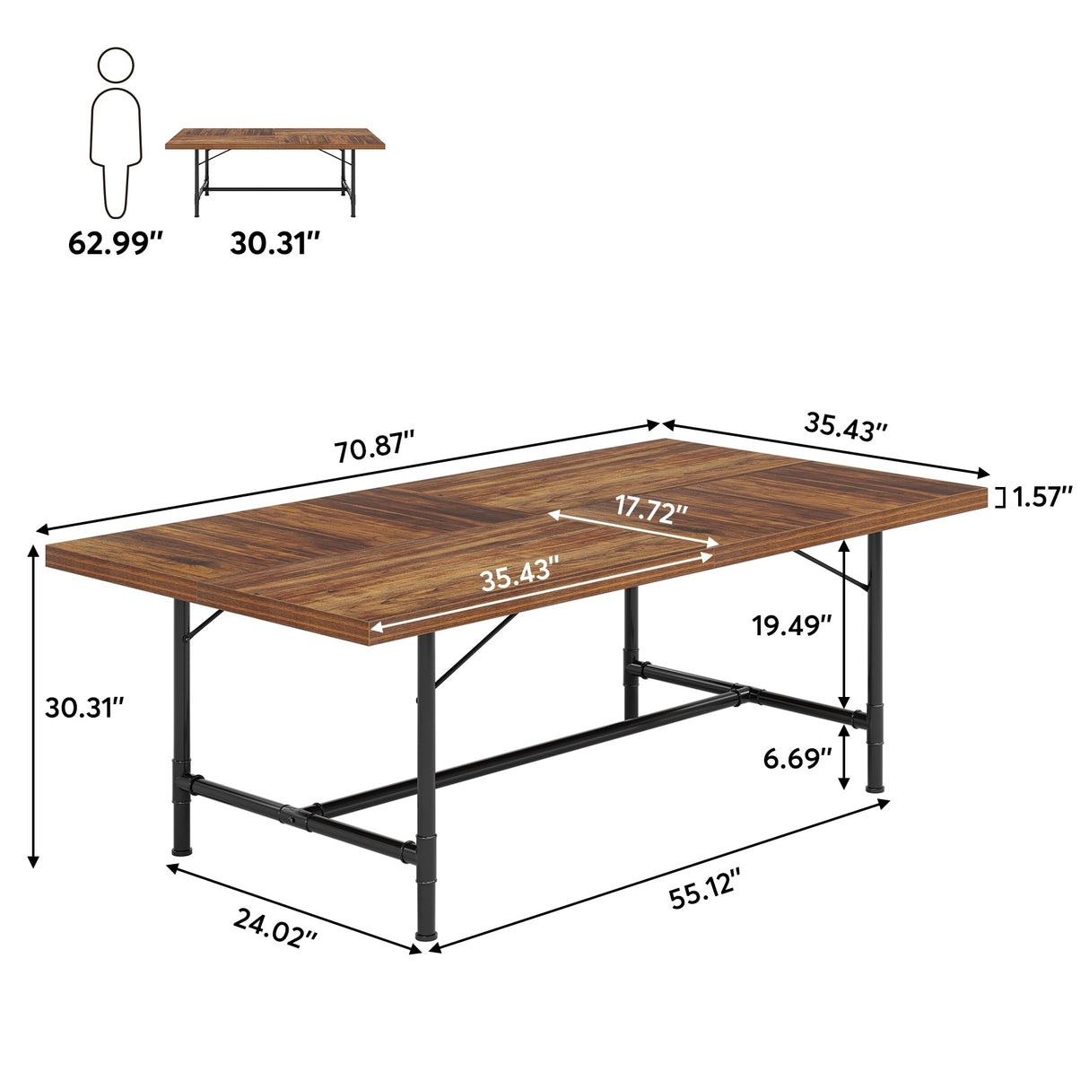Rectangle Meeting Seminar Table for Conference Room, 70.8" W x 35.4" D