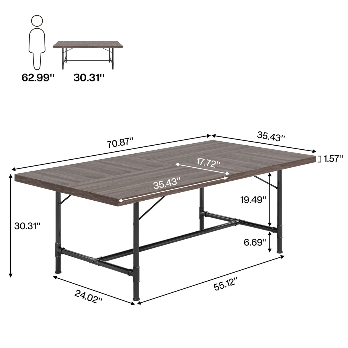 Rectangle Meeting Seminar Table for Conference Room, 70.8" W x 35.4" D