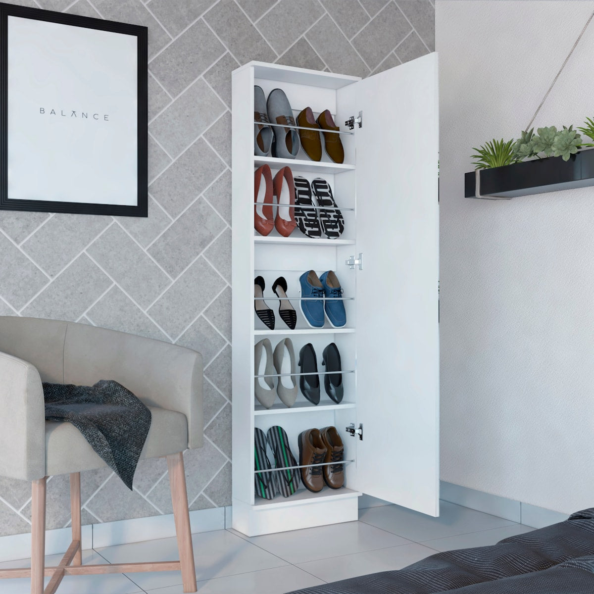 Rectangle Tall Shoe Cabinet with Mirror