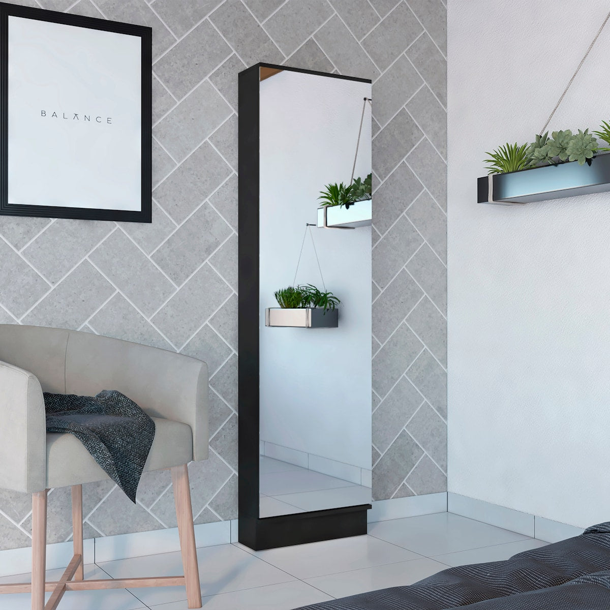 Rectangle Tall Shoe Cabinet with Mirror