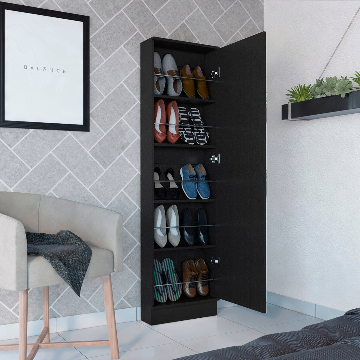 Rectangle Tall Shoe Cabinet with Mirror