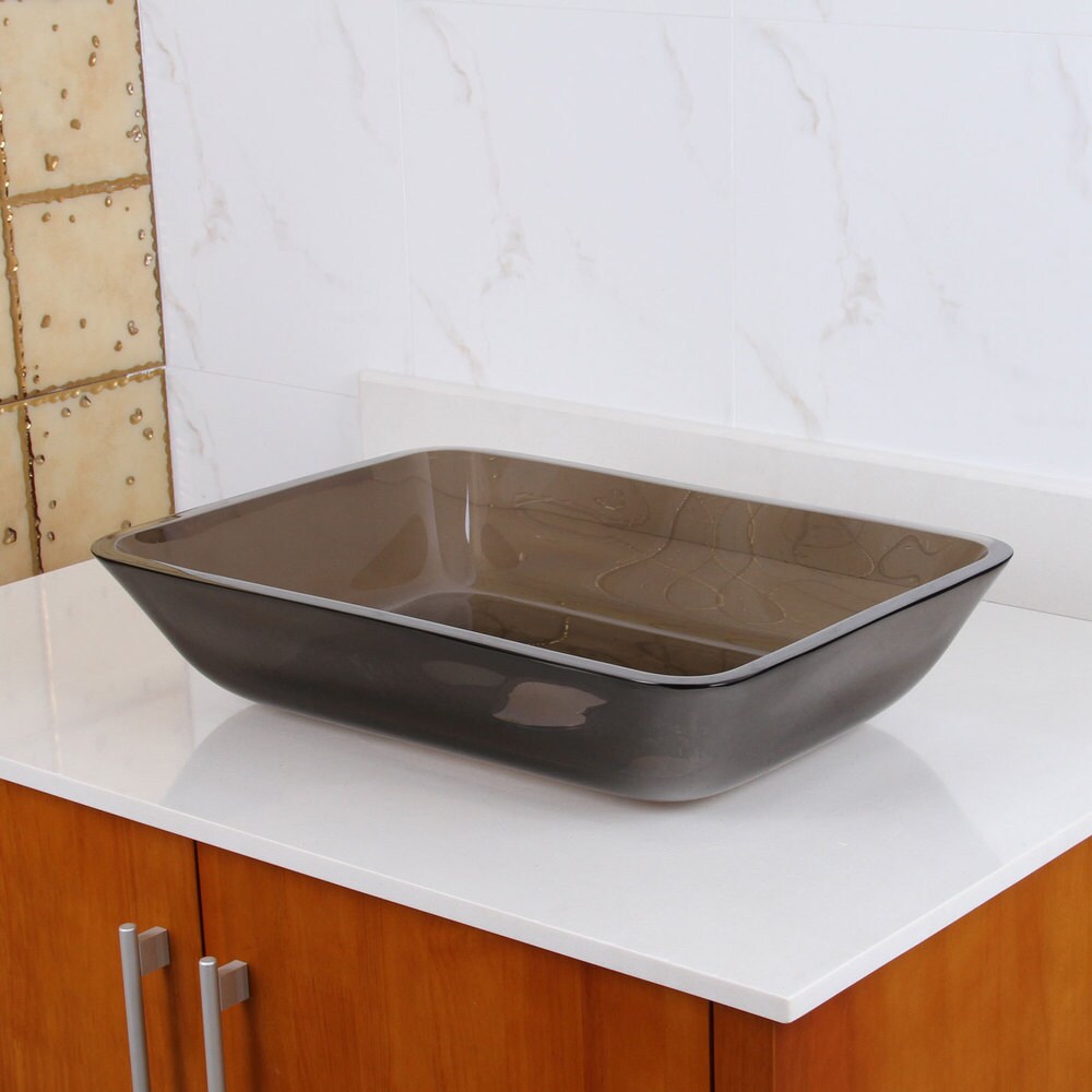 Rectangle Transparent Brown Tempered Glass Bathroom Vessel Sink