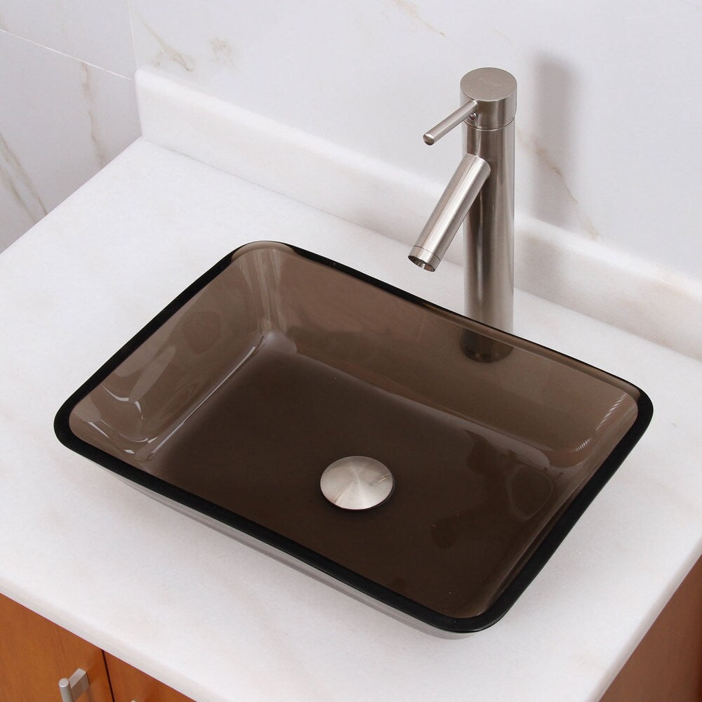 Rectangle Transparent Brown Tempered Glass Bathroom Vessel Sink