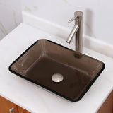 Rectangle Transparent Brown Tempered Glass Bathroom Vessel Sink