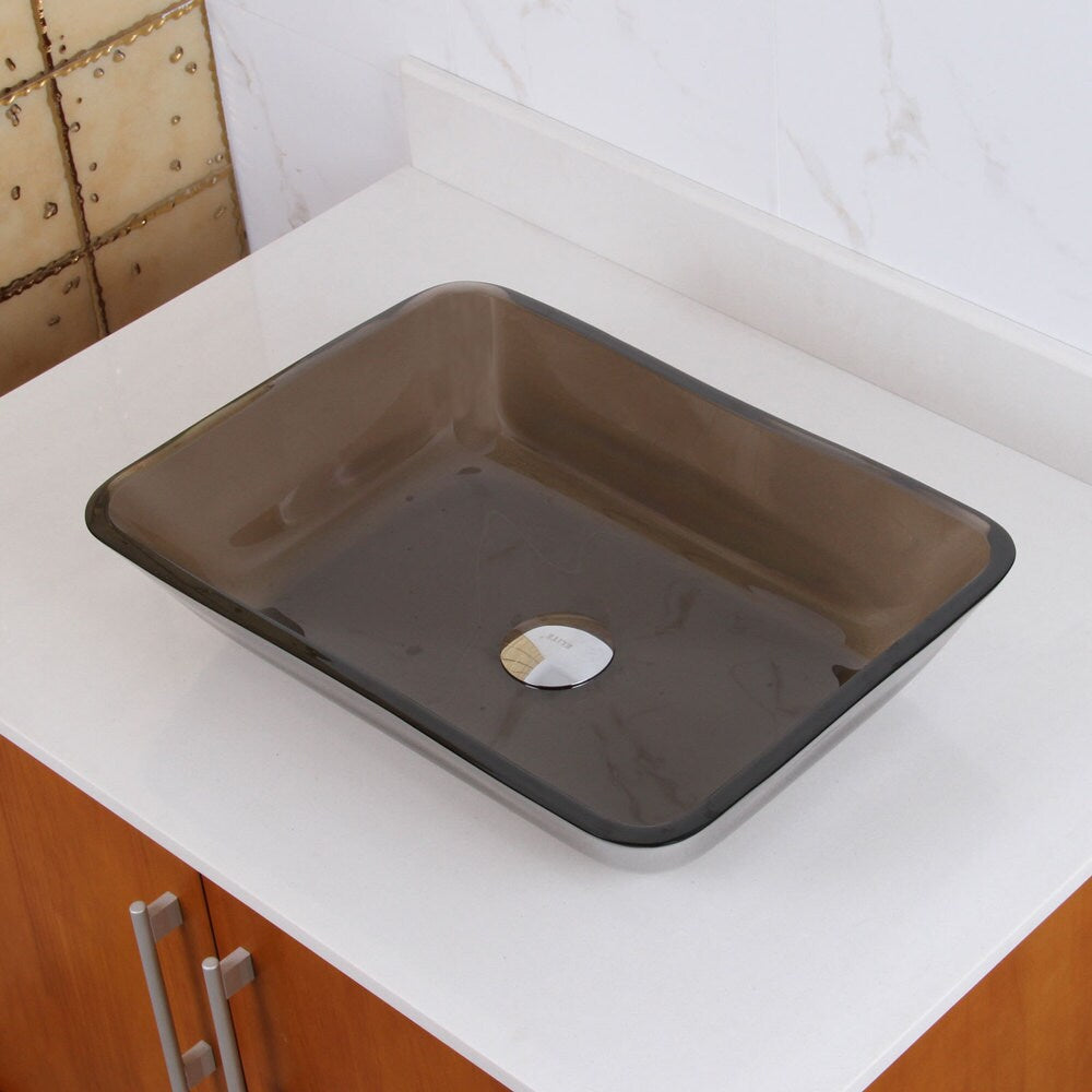 Rectangle Transparent Brown Tempered Glass Bathroom Vessel Sink