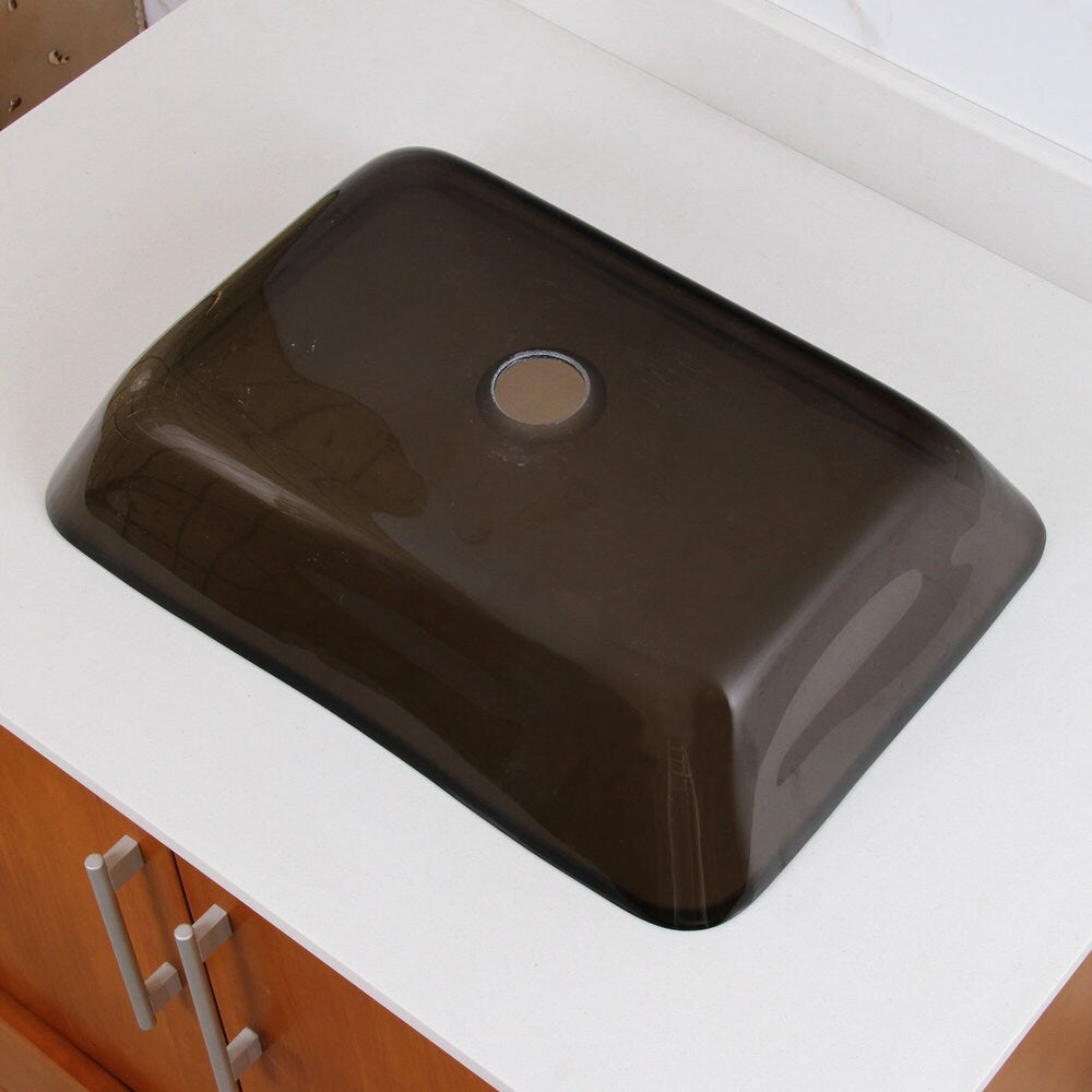 Rectangle Transparent Brown Tempered Glass Bathroom Vessel Sink
