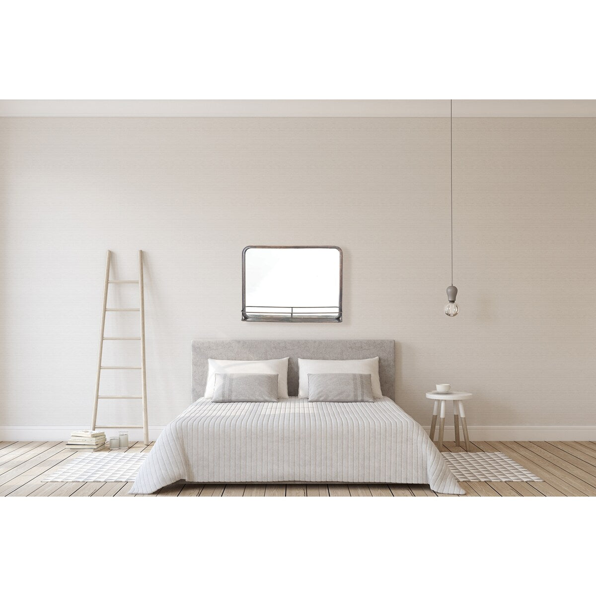 Rectangle Wall Mirror with Shelf, Metal Frame & Antique Copper Finish - Antiqued Copper
