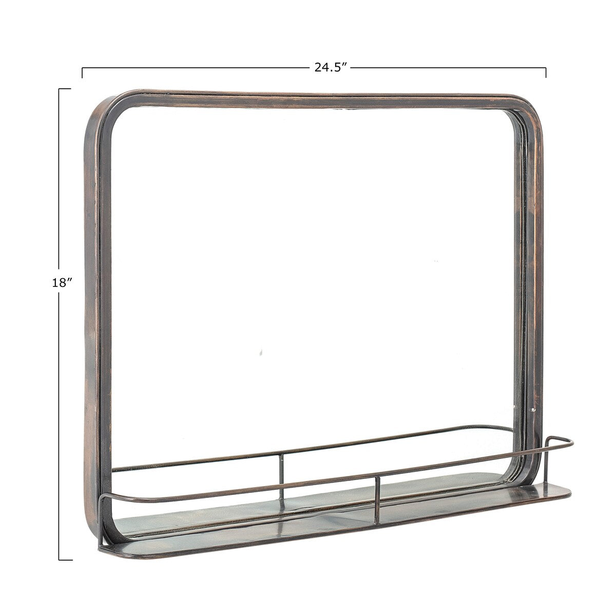 Rectangle Wall Mirror with Shelf, Metal Frame & Antique Copper Finish - Antiqued Copper