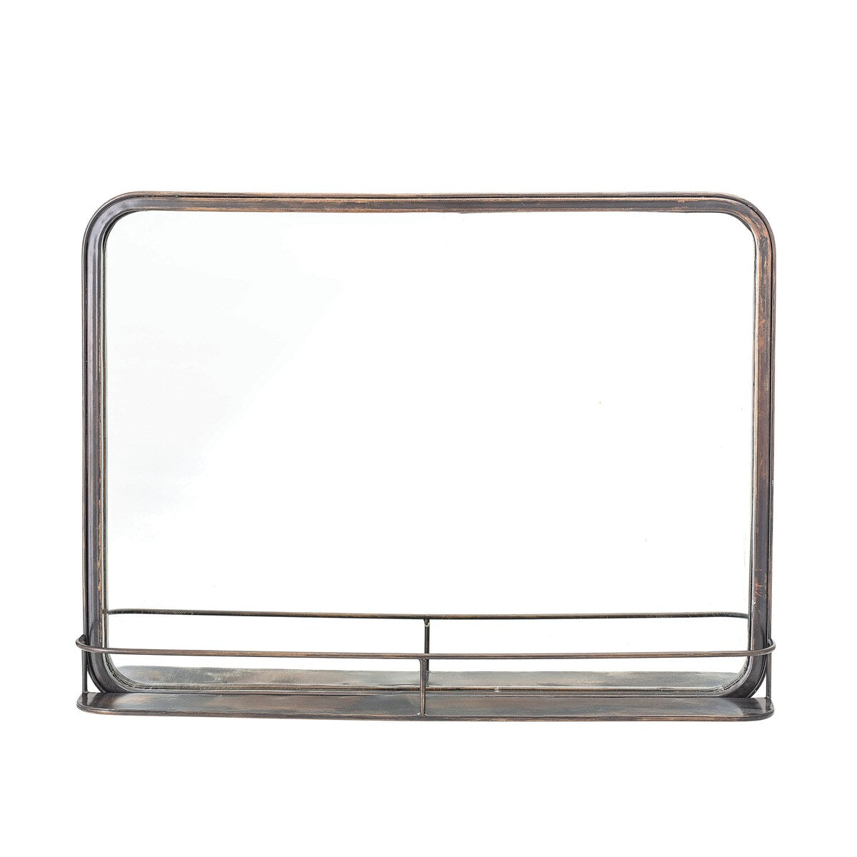 Rectangle Wall Mirror with Shelf, Metal Frame & Antique Copper Finish - Antiqued Copper