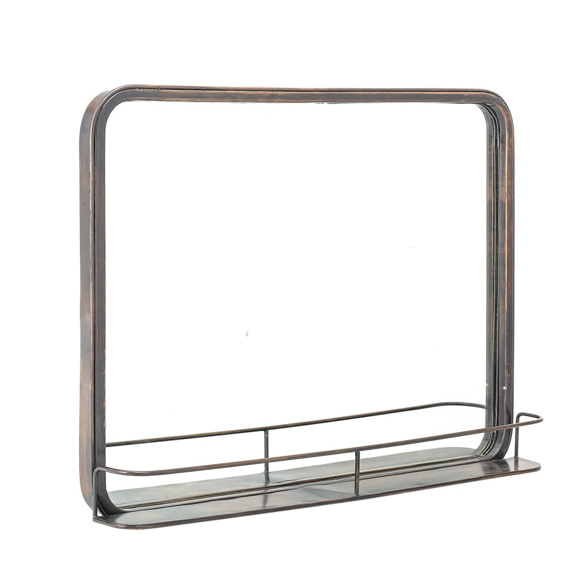 Rectangle Wall Mirror with Shelf, Metal Frame & Antique Copper Finish - Antiqued Copper