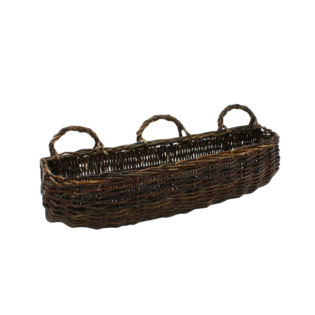 Rectangle Willow Woven Wall Basket with Looped Handles, Large, Brown