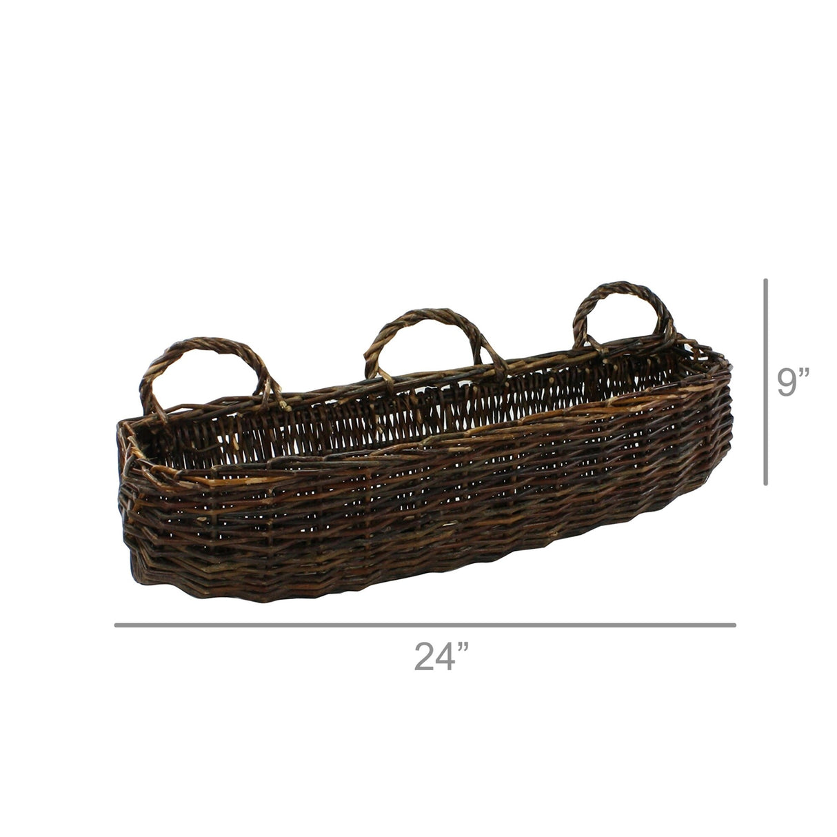 Rectangle Willow Woven Wall Basket with Looped Handles, Large, Brown