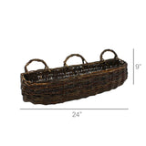 Rectangle Willow Woven Wall Basket with Looped Handles, Large, Brown