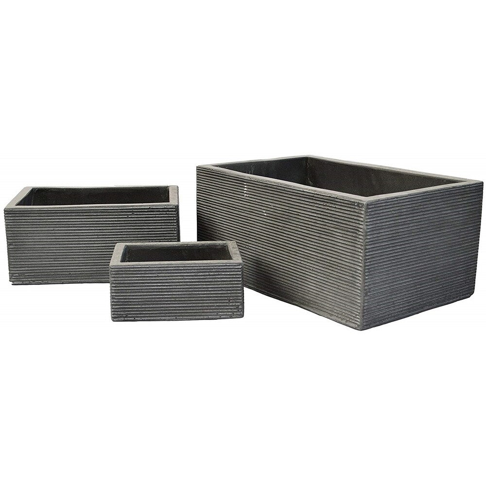 Rectangles Lines Natural Cement Fiber Planter Set, Color: Charcoal