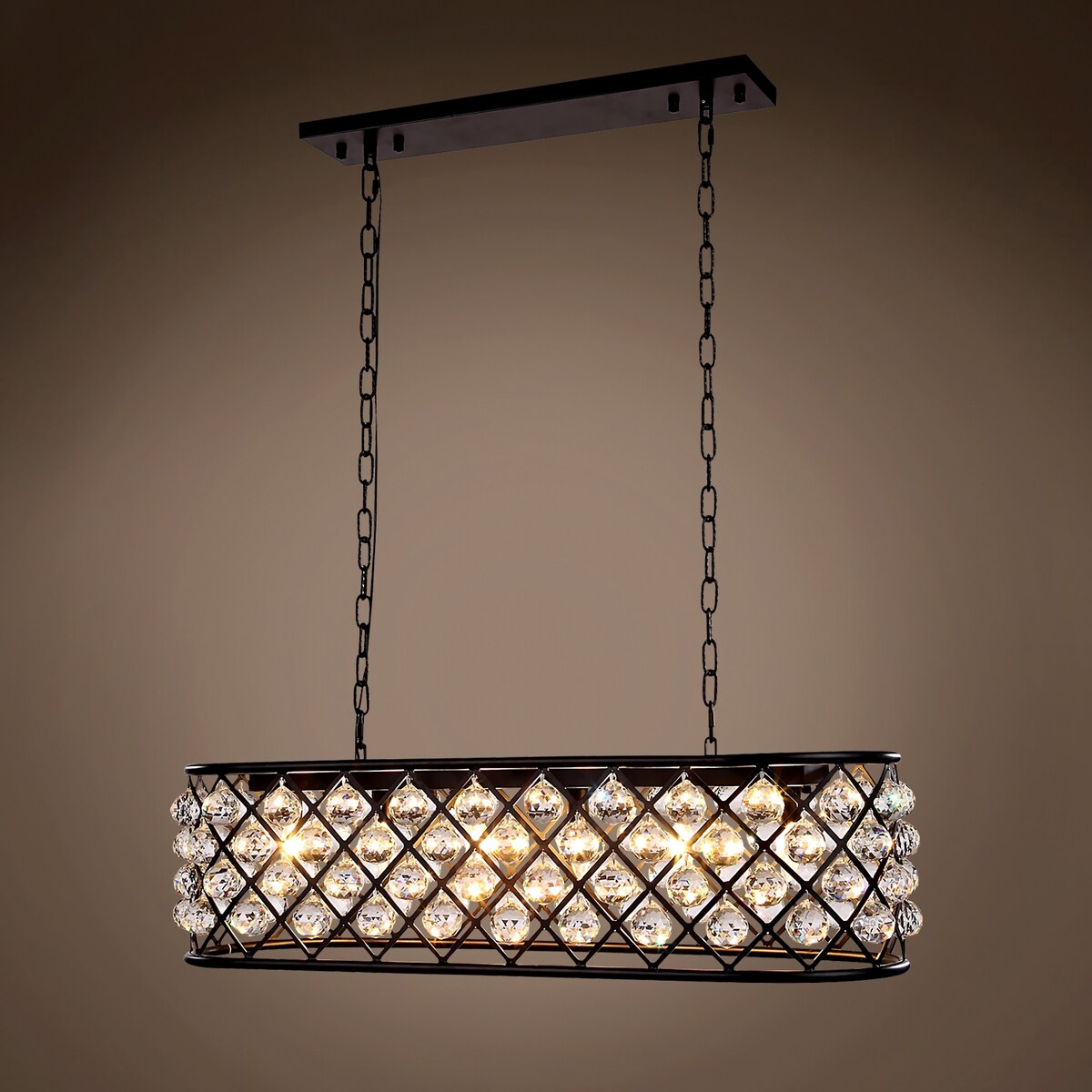 Rectangular 6 Light 40" Grey Iron Clear Crystal Chandelier - 15.00